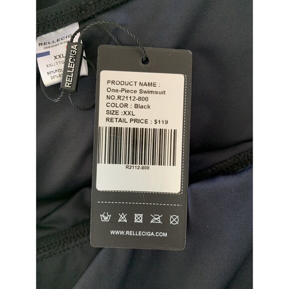 Rellecciga Womens Swimsuit XXL One Piece Black Vneck Skirt Stretch New - Picture 6 of 7